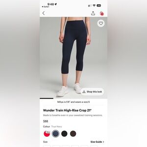 Lululemon Wunder Train High-rise crop 21” size 4
